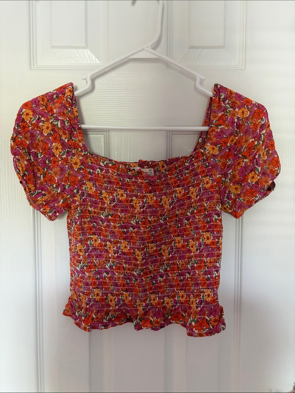 Floral Smocked Puff Sleeve Top - Red Pink Orange